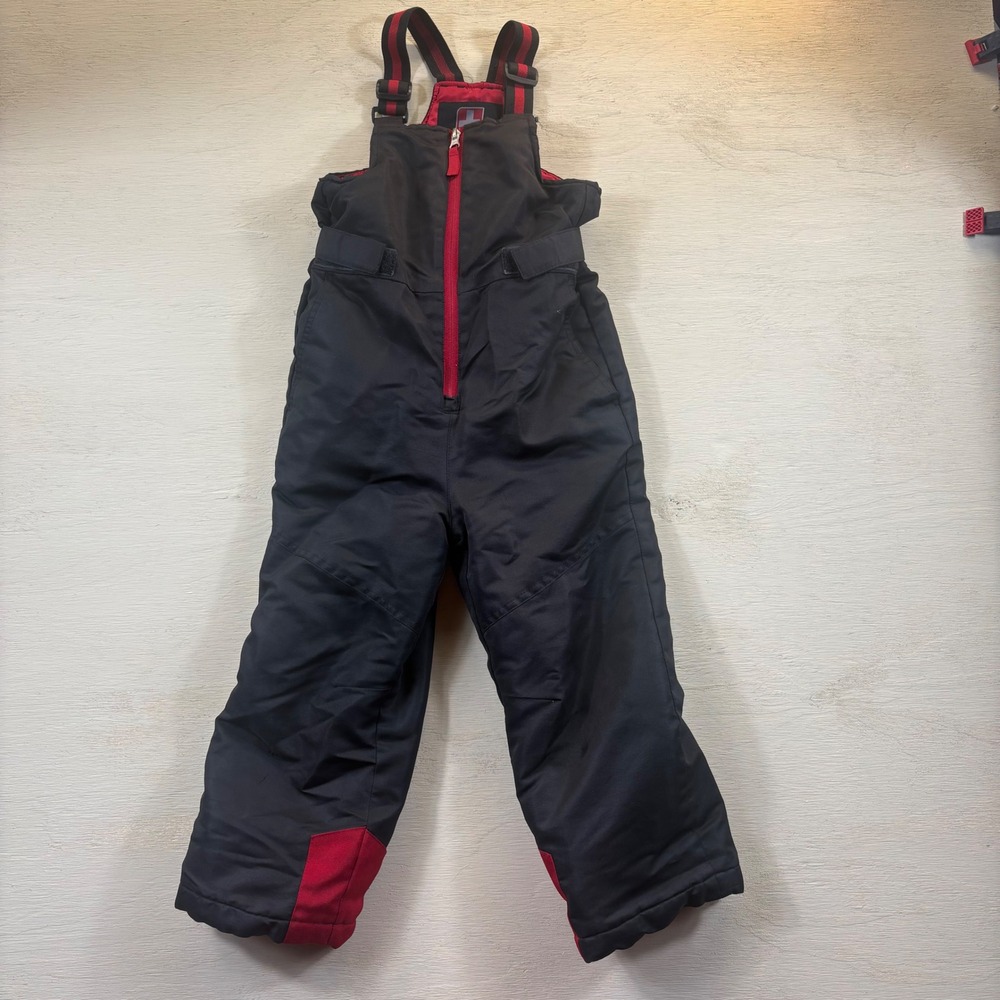 Swiss Tech Kids Snow Bibs Black Red Insulated Winter Overalls Size XS 4-5